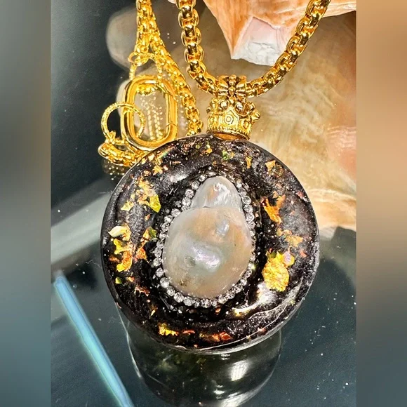 BIWA PEARL  Pendant long Necklace 18K goldfill chain - Picture 5 of 10